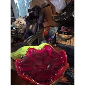 Vintage Viking Glass Ruby Red Pedest A l With Ruffled Edge Epic 6 Petal Compote